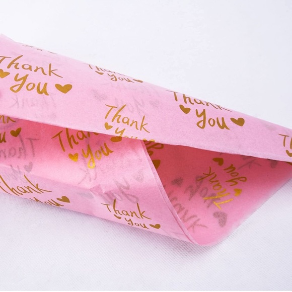 💕LAST PACK💕25 Sheets Pink with Gold Thank You Tissue Paper 20" x 14" - Picture 4 of 6